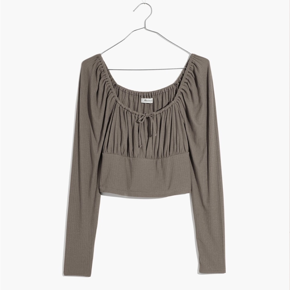 Madewell Ribbed Square-Neck Long-Sleeve Top, Sz. Small, NWT, Light Umber Gray